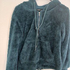 Forever 21 women quarter zip Sherpa loose fit fleece hoodie in size small